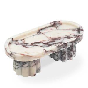 lot 11708 image: LWALMS Marble Perfume Tray with Legs - Oval Decorative Stone Pedestal for Bathroom Vanity Coffee Table Kitchen Countertop, Footed Jewelry Candle Organizers Catchall Plate Riser with Scalloped Feet (Missing Pieces)