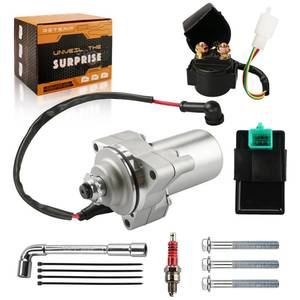 lot 11716 image: 3 Bolt 12 Teeth Starter and Relay and CDI and Spark Plug for 50cc 70cc 90cc 100cc 110cc 125cc Chinese ATV Go Kart Dirt Bike Quad 4 Wheelers for TaoTao Jonway SunL Roketa SSR Most Chinese Brands (Silver)