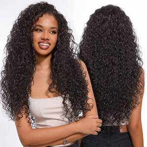 lot 11729 image: Frodio Curly Half Wig 26 Inches Veralux Fiber Blend Human Hair 3 in 1 Shaggy Waves Flip Over Drawstring Wig 200percent Density Glueless Wigs Natural Black Ready to Go Headband Wig for Women