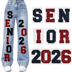 lot 12031 image: Zeyune 10 Pcs 4 in Senior 2026 Letters Iron on Patches for Jeans Glitter DIY Iron on Decals 2026 for Graduation Jeans, Pants, Sweatpants and Clothing Heat Transfer Senior Stuff(Claret,Black)