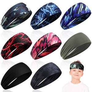 lot 12053 image: Zhanmai 8 Pieces Boys Headbands Athletic Sweatbands Kids Sports Wicking Headbands Breathable Headbands Elastic Sweat Headband Girls Boys for Football Basketball Running Exercise(Vigorous Style)