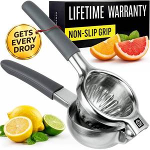 lot 12063 image: Large Lemon Squeezer Stainless Steel Press - Non-Slip Grip, Heavy Duty, Manual Design - Effortless Pro-Grade Lemon, Lime, Orange, and Citrus Fruit Hand Held Lemon Juicer Squeezer - No Seeds, Max Juice (Slight Use)