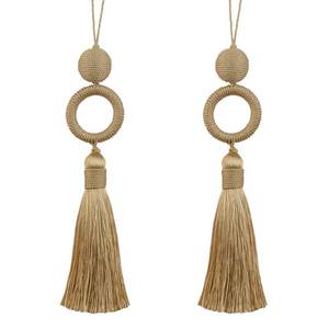 lot 12073 image: HedongHexi 2 Pack Tassel 12 Inch Key Tassel with 4 Inch Cord Loop, Handmade Tassel with Wooden Ring, DIY Accessories for Home Decoration (Gold)
