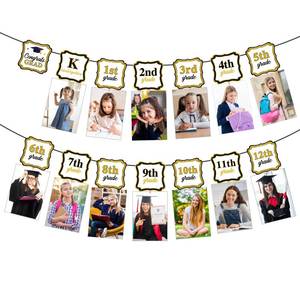 lot 12076 image: Pajean Graduation Photo Banner for 2026 Party Decoration Kindergarten to 12th Congrats Grade Picture Banner with Clips Middle High School College Graduation Class of 2026 Party Supplies(Black Gold)