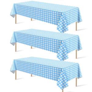lot 12078 image: 3Pack Light Blue and White Plastic Checkered Tablecloth, Premium Decorative Disposable Light Blue Gingham Plaid Tablecloth for Party, Rectangle Party Table Cover for Picnic Farm Birthday, 54x108 Inch