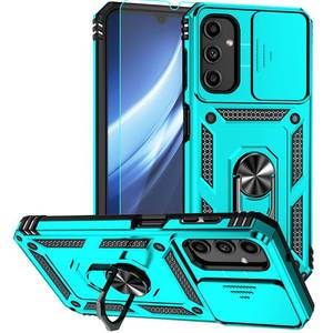 lot 12142 image: for Samsung Galaxy A25 5G Case, Soft Silicone Rubber Bumper Hard Plastic Phone Case with Sliding Camera Lens Cover 360° Rotatable Kickstand Ring HD Screen Protector for Galaxy A25 5G Green