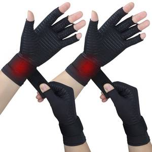 lot 12166 image: 2 Pairs Copper Arthritis Gloves for Women Men, Fingerless Compression Gloves Relieve Hand Pain, Typing Gloves for Arthritis, Carpal Tunnel, Tendonitis, RSI with Adjustable Wrist Strap (SmallMedium)