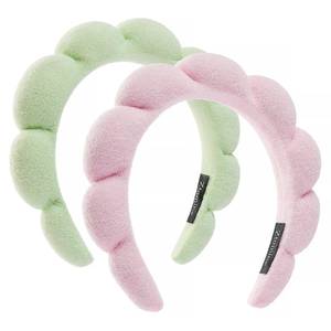 lot 12171 image: Ztomine Spa Headbands - Set of 2 Terry Cloth Face Wash Headbands for Makeup Removal, Mask (Pink  Light Green)