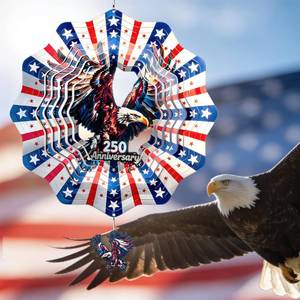 lot 12173 image: SUNCKET 250th Anniversary American Eagle Flag Wind Spinner, 12 Inch Stainless Steel Outdoor Garden Decor with 3D American Flag Design, Hanging Yard Art for Patio and Indoor Use, Gifts for Men Dad