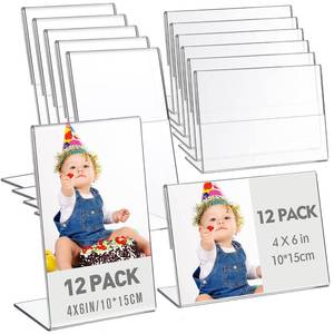 lot 13281 image: Yulejo 24 Pieces Acrylic Frame Stands Sign Holder, Clear Flyer Picture Display Stand Slanted Back Acrylic Sign Holder for Home Office Table Desktop, Vertical and Horizontal,4 x 6 Inches