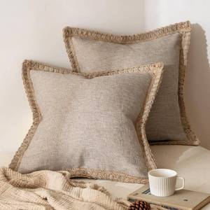 lot 14024 image: MIULEE Pack of 2 Decorative Throw Pillow Covers Modern Farmhouse Outdoor Pillow Covers Neutral Linen Burlap Pillowcases Cushions for Couch Bed Living Room Sofa, Champagne 18 x 18 inches 45 x 45 cm