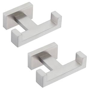 lot 14031 image: APLusee Double Bath Towel Hook 2 Pack, 304 Stainless Steel Square Dual Coat Holder, Modern Bathroom Kitchen Storage Hanger Wall Mounted, Brushed Nickel
