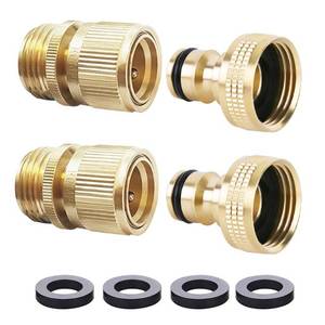 lot 14034 image: HQMPC Garden Hose Quick Connect Solid Brass Quick Connector Garden Hose Fitting Water Hose Connectors 34 inch GHT (2SETS)