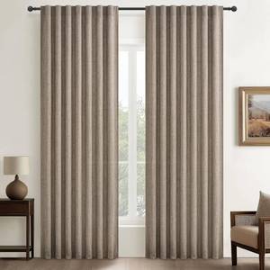 lot 14048 image: Dark Flax Thick Linen Curtains for Sliding Glass Doors 90 inches long 2 Panels Set, Neutral Light Filtering Sheers Closet Pleated Curtain Elegantes Window Drapes Privacy Light Brown (52inWx90inL)