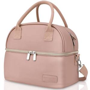 lot 14049 image: BALORAY Lunch Bag for Women Men, Double Deck Lunch Box for Adults, PU Leather Lunch Tote Bag Insulated Lunch Bags with Strap for Work Office Picnic
