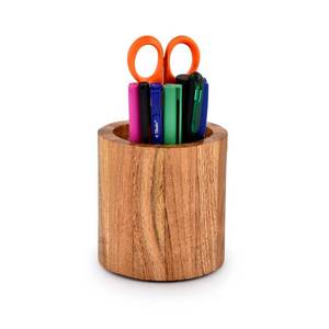 lot 14051 image: NIRMAN Acacia Wood PencilPen Holder for desk, Round Desktop Organizer for Desk Multi Purpose Use for Home School Office Supplies (4in x 4in x 4in)