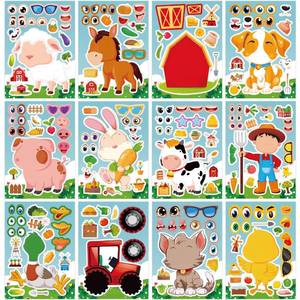 lot 14055 image: 24 Sheets Make Your Own Farm Sticker, Farm Party Favors Face Stickers for Kids Girls Toddlers Activities Bags Farm Birthday Party Favors Supplies Craft