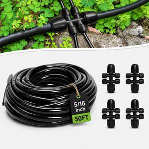 lot 14062 image: Bonviee 50FT 516in Drip Irrigation Mainline Tubing with 4-Way Push-to-Connect Couplers (4 Pack) � Compact DIY Garden Irrigation Distribution System for Misting, Raised Beds and Small Spaces