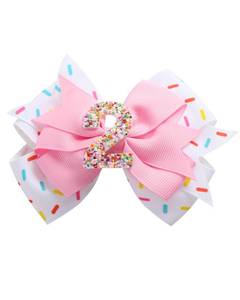 lot 14065 image: Birthday Hair Bow for Baby Girls 1 2 3 4 5 6 Years Sprinkle Decorations Confetti Ice Cream Party Pink Hair Accessories for 2nd Birthday