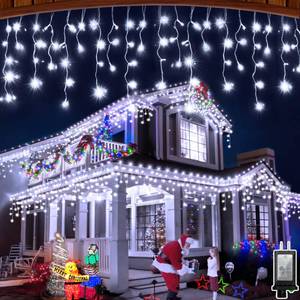 lot 17414 image: YHBJKCZ 66FT LED Christmas Lights with 140 Drops, Outdoor Hanging Lights 490 LED 8 Modes, Outsite Fairy String Lights for Wedding Party Holiday Cool White