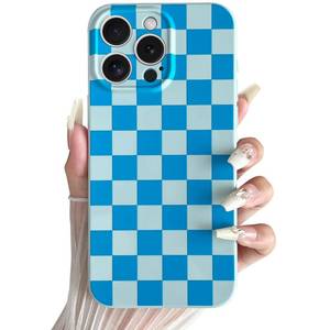 lot 18003 image: (One Blue, One Pink) Skyseaco Compatible with iPhone 13 Pro Case Cute Checkerboard Checkered Pattern Design Soft Slim TPU Phone Case Shockproof Full Camera Protection for Women Girls - Blue