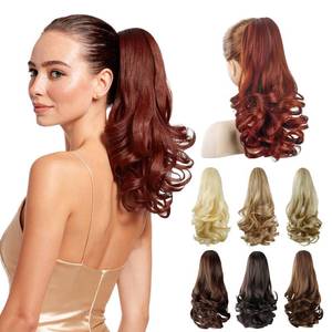 lot 18025 image: (Lot of 2) ShulaSHOP Black Ponytail Extension,14in Short Curly Wavy Claw Clip Pony tails Hair Extensions Natural Soft Synthetic Hairpiece for Women