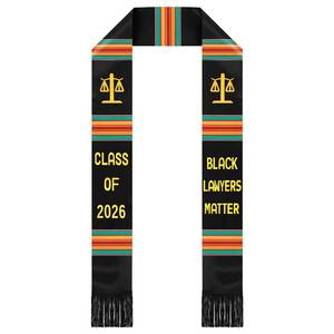 lot 18064 image: (Lot of 2) Geyoga Black Lawyers Matter Graduation Stole Kente Stole Black Authentic African Art 72in x 4.8in for Adult College Unisex Grads Celebrate