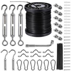 lot 19406 image: String Lights Hanging Kit,Globe String Lights Suspension Kit,Outdoor Light Guide Wire,Includ 164 FT Nylon-Coated Stainless Steel Wire Rope Cable,Turnbuckle and Hooks,Enough Accessories,Use Manual