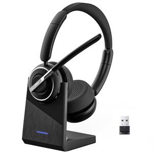 lot 19432 image: PrancyBt Upgraded Wireless Headset with Mic for Work, Bluetooth Headset with Noise Canceling Microphone with Dongle, Charging Base and Mic Mute, Wireless Headphones for Work from HomePCComputer (Missing USB)