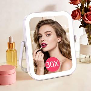 lot 19433 image: FUNTOUCH 30X1X Travel Makeup Mirror with Lights, 3000mAh Rechargeable 2-Sided Magnifying Mirror, Portable Vanity Mirror, 3-Color Lighting Dimmable Touch Screen, for Women Gift, White