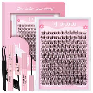 lot 20436 image: Uilulu Lash Clusters Kit 10-18mm Wispy Lash Clusters D Curl False Eyelash Clusters, DIY Lash Extension Kit with Lash Bond and Seal, Lash Glue Remover, Lash Tweezers