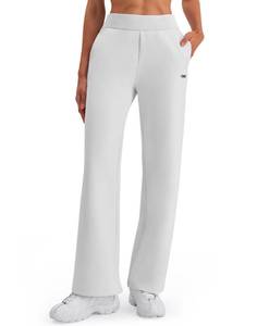 lot 20451 image: K-Swiss Womens Wide Leg Sweatpants - High Waisted Pants with Pockets for Casual Lounge Travel 30in, White L