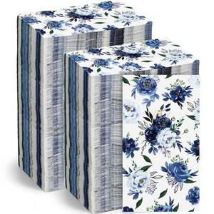 lot 20469 image: Floral Napkins Disposable Flower Guest Hand Towels Decorative Paper Towels for Bathroom Wedding Birthday Baby Shower Kitchens Table(Navy Blue,100 Pcs)
