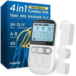 lot 20475 image: 4 in 1 - D.I.Y and Tens Unit and EMS and Massage Muscle Stimulator, Dual Channel TENS Units Therapy Machine for Pain Relief, FDA Cleared Rechargeable Electronic Pulse Massager, with 12pcs Electrode Pads.