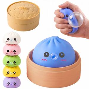 lot 20480 image: Dumpling Squishy Toy with Bubble Blowing Feature, Squishy Dumpling Stress Relief Toy, Cute Bao Bun Squeeze Toy with Steamer Box, Soft Sensory Fidget Desk Toy Gift (1)