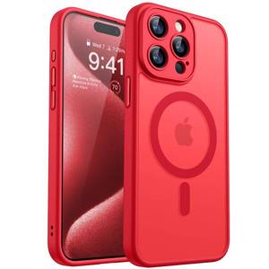 lot 20487 image: CANSHN Magnetic Compatible with iPhone 15 Pro Max Case, Upgraded Full Camera Protection Compatible with Magsafe Translucent Matte Shockproof Protective Phone Case Cover 6.7 Inch - Red
