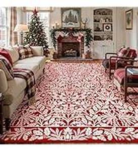 lot 1286 image: HUGEAR Christmas Floral Area Rug 8x10 RedWhite