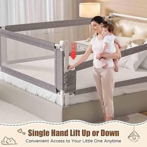 lot 13294 image: 3-Piece King Size Bed Rail for Toddlers - Height Adjustable Baby Bed Rail Guard with Headboard Rod,Safety Bed Rails for King Size Bed with Child Lock(78.74x78.74x74.8 Inch)
