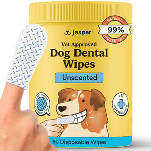 lot 14088 image: Jasper Dog Dental Wipes, Vet-Recommended Natural Cat and Dog Teeth Cleaning Wipes Dog Teeth Cleaner, Disposable Wipes Fresh Breath PlaqLift Technology Attacks Plaque and Buildup, Unscented, 60 Count - 2 Pack