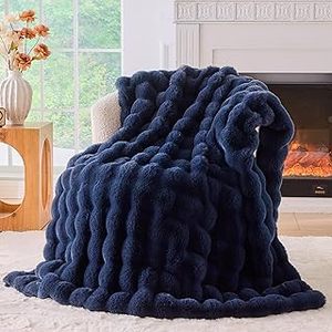lot 19470 image: Navy Blue Plush Faux Fur Throw Blanket