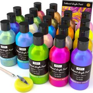 lot 1351 image: Nicpro 20 Colors Iridescent Acrylic Paint, 8.45oz  250ml Large Bulk Metallic Acrylic Paint,Color Shifting and Non-Toxic Art Painting Supplies For Canvas Fabric Rock Wood with Paint Knife Color Wheel