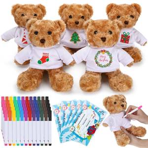 lot 1361 image: Blueweenly 20 Pcs 5 Set Make Your Own Stuffed Animal Back School Bear Kit Including 5 9.84 Inches Velvet Animal with T Shirts and Markers for Class DIY Craft Gift