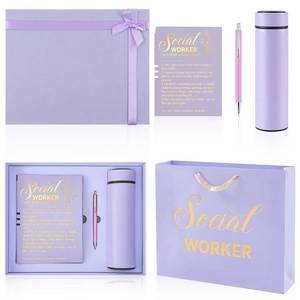 lot 1375 image: Eaasty 5 Pcs Social Worker Appreciation Gifts 18 oz Tumbler Journal Ballpoint Pens Gift Boxes Bag Thank You Gifts for Women Coworker Bsw MSW DSW Lcsw Volunteer Office Supplies(Purple)