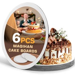 lot 2071 image: MAQIHAN 6 Cake Boards 10 inch Round - Cardboard Cake Rounds Base Stand Circles 10 inch Bases Para Pasteles Flat Sheet Cake Decorating Practice Board Tray Platter Plates Pad Liner Cake Making Supplies