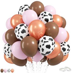 lot 2072 image: Cow Print Balloons, 52 PCS 12 Inch Maca Pink Brown Rose Gold Cow Balloons Helium Latex Balloons for Birthday Baby Shower Cow Print Party Cowgirl Rodeo Party Farm Party Decorations Supplies