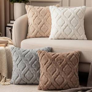 lot 2097 image: Newwiee Neutral Decorative Throw Pillow Covers 18x18 Inch Set of 4 Plush Faux Fur Couch Pillow Covers Farmhouse Boho Soft Cushion Cases for Mid Century Modern Home Sofa Bedroom Home Decor