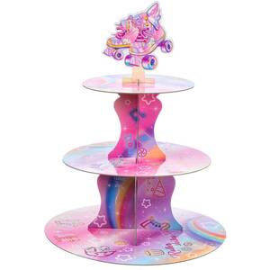 lot 2171 image: Honeydak 3 Tier Roller Skating Party Cupcake Stand Decorations Roller Skate Theme Cupcake Holder Decorations Letfts Roll Dessert Tower Hip Hop Disco 80s 90s Theme Party Birthday Supplies