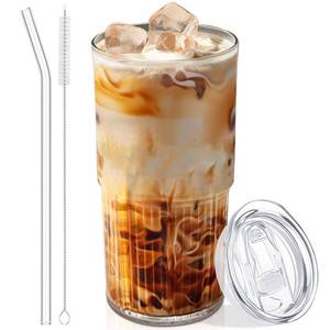 lot 2173 image: Luiaiog 20 oz Glass Cups with Lids and Straws � Single Reusable Tumbler, Thickened Shatter-Resistant Glass, Ideal for Iced Coffee, Smoothies, Cocktails, Juices � Elegant and Durable Drinkware