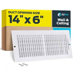 lot 2205 image: EZ-FLO 14 x 6 Inch (Duct Opening) Air Vent Cover for Wall or Ceiling, Two-Way Ventilation Register, Solid Steel HVAC Register Cover, White, 61613