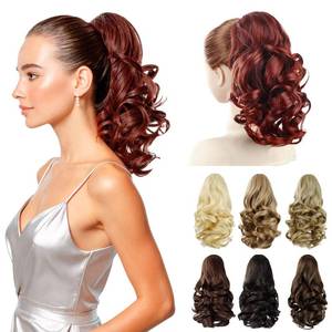 lot 2209 image: ShulaSHOP Brown Ponytail Extensions,12in Short Curly Wavy Claw Clip Pony tails Hair Extensions Natural Soft Synthetic Hairpiece for Women